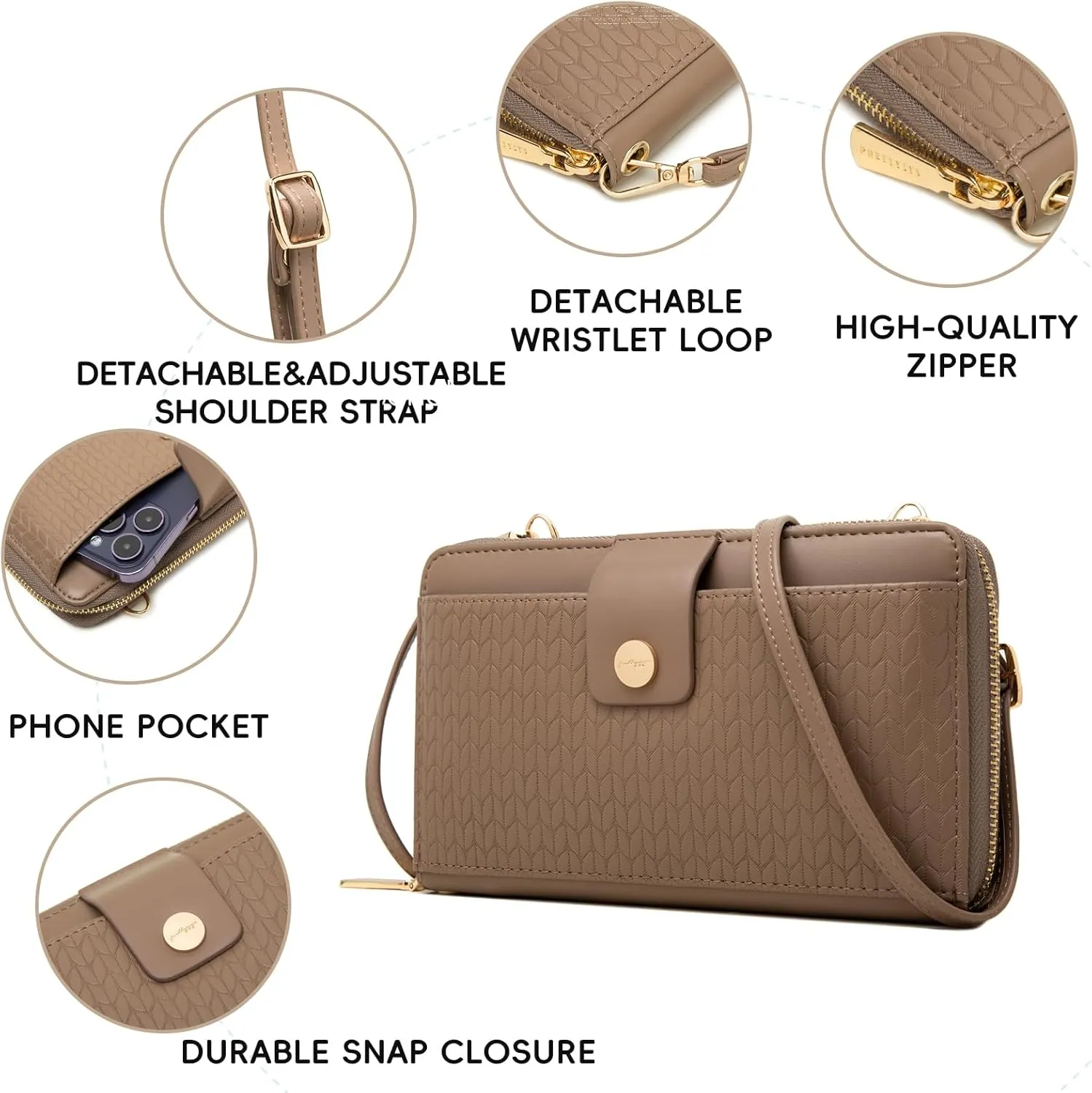 Prettyzys Wallet Women Rfid Crossbody Bag Handbag - Handmade Blocking Wristlet Clutch Zipper for Ladies Teenage Girls