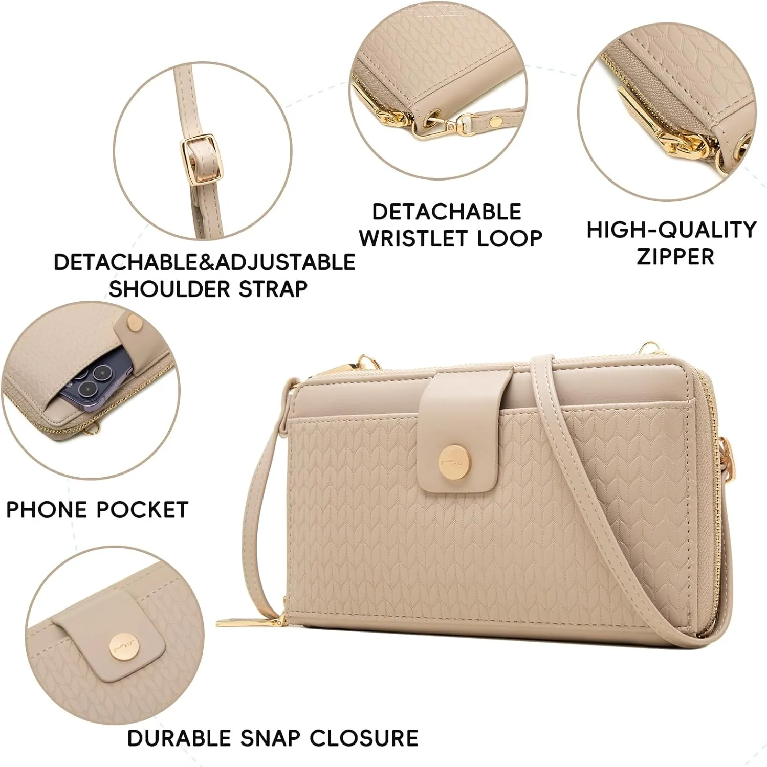 Prettyzys Wallet Women Rfid Crossbody Bag Handbag - Handmade Blocking Wristlet Clutch Zipper for Ladies Teenage Girls