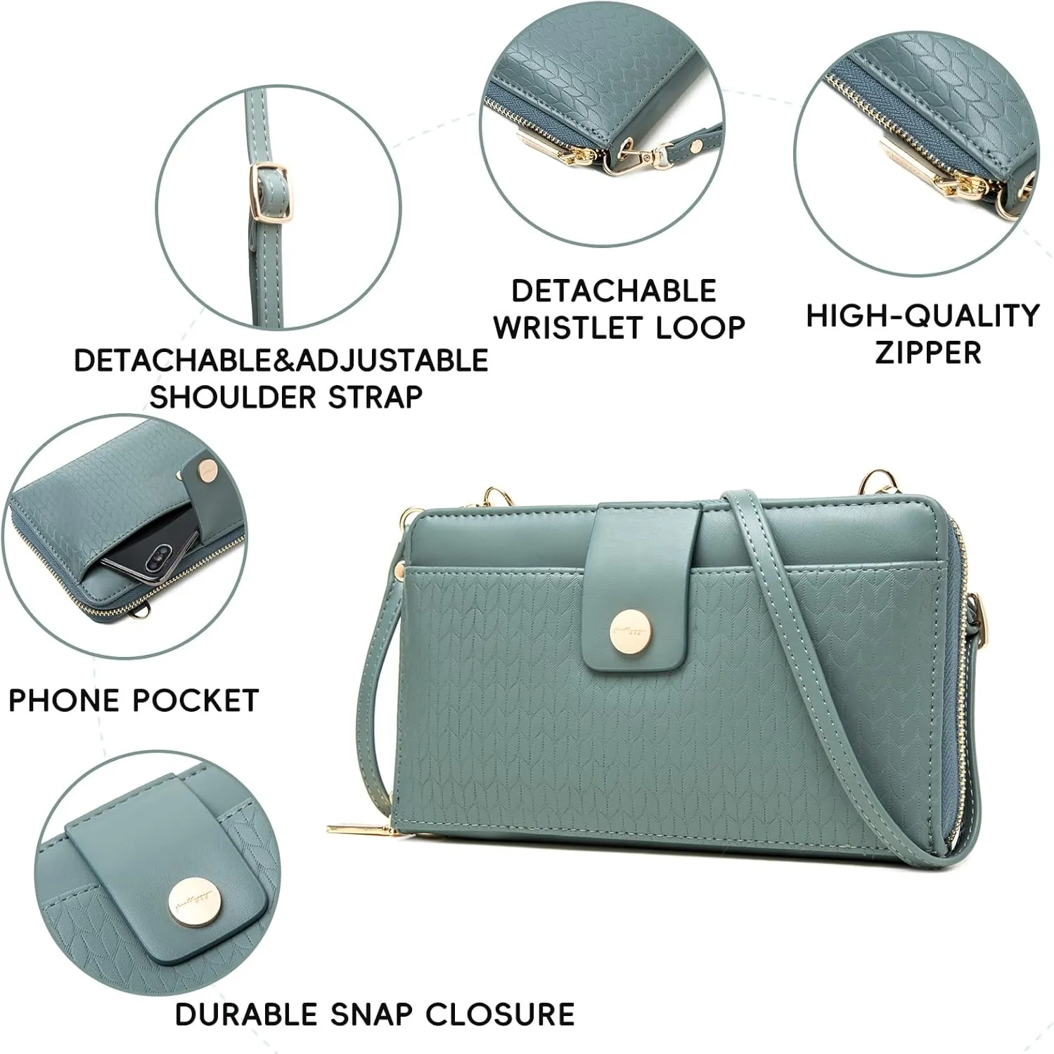 Prettyzys Wallet Women Rfid Crossbody Bag Handbag - Handmade Blocking Wristlet Clutch Zipper for Ladies Teenage Girls