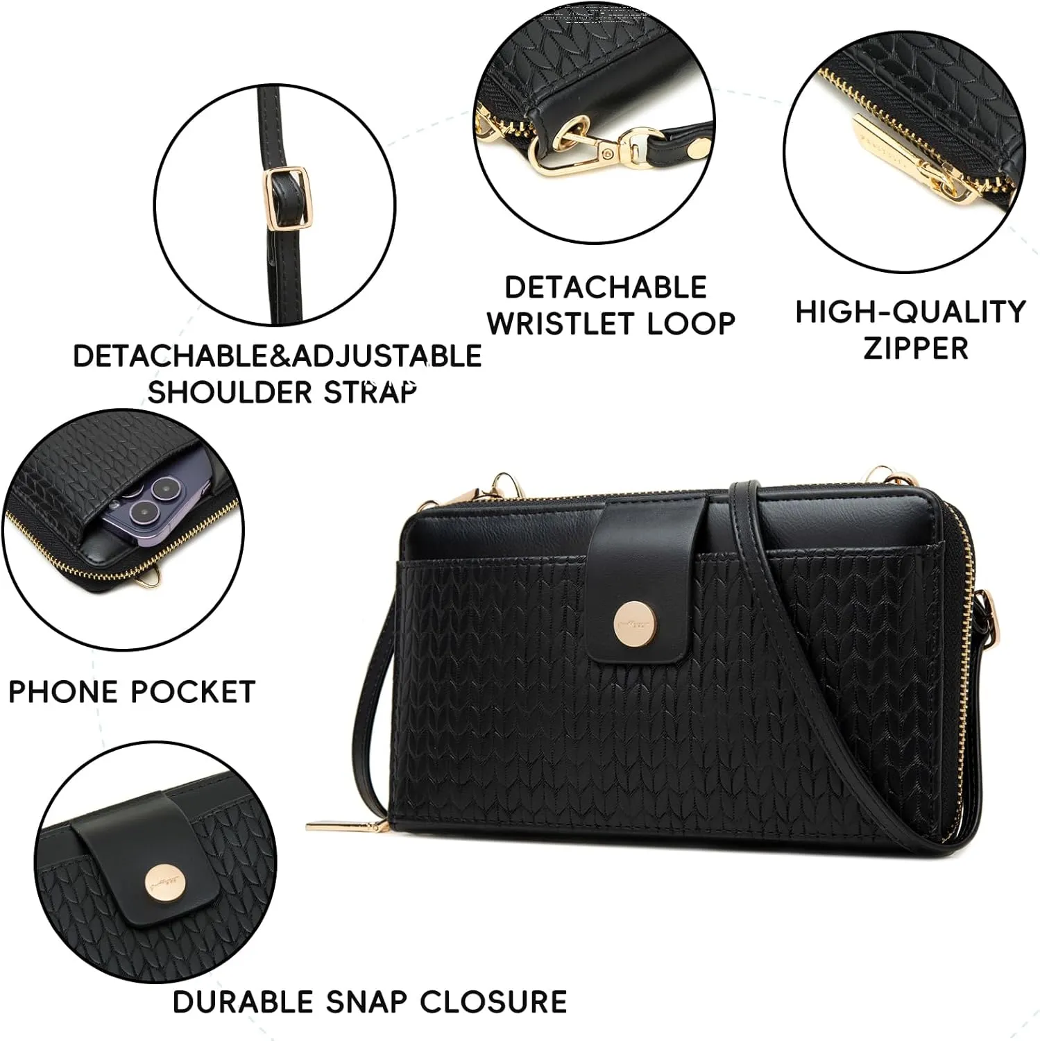 Prettyzys Wallet Women Rfid Crossbody Bag Handbag - Handmade Blocking Wristlet Clutch Zipper for Ladies Teenage Girls