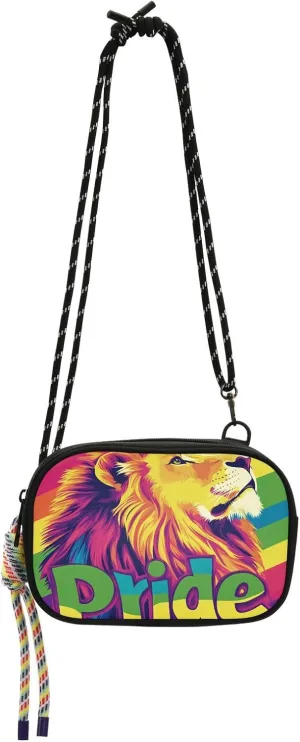 Pride Month A Colorful Lion Cute Crossbody Bags for Men Comfort with Credit Card Slots Black Handbag Walk dog