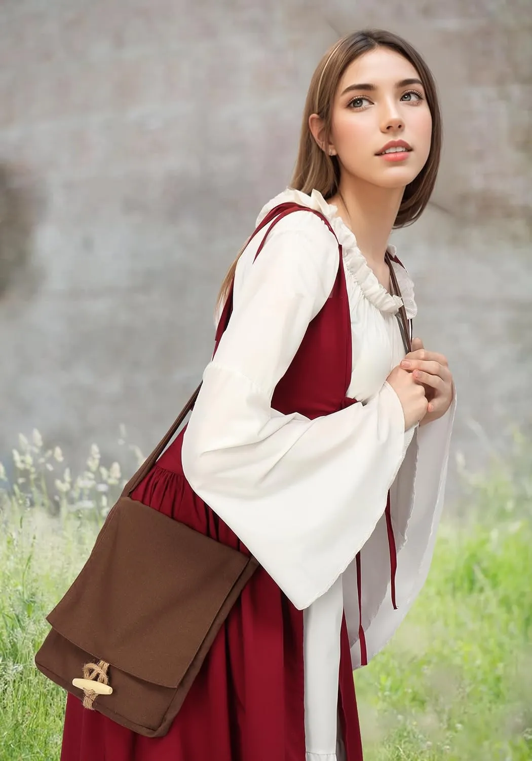 PROCOS Viking Canvas Shoulder Bag, Renaissance Medieval Small Pilgrim Pouch Bag