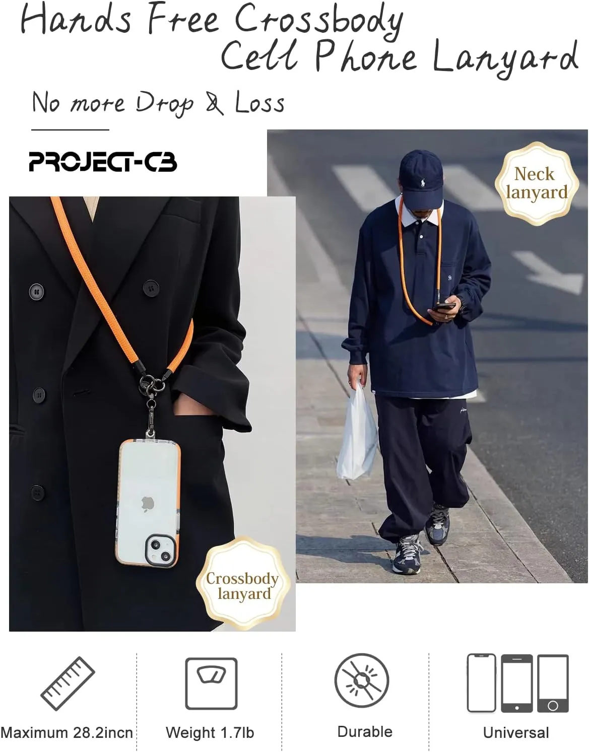 project-cb Cell Phone Lanyard 1,Crossbody Phone Strap 2,Universal Neck Lanyard