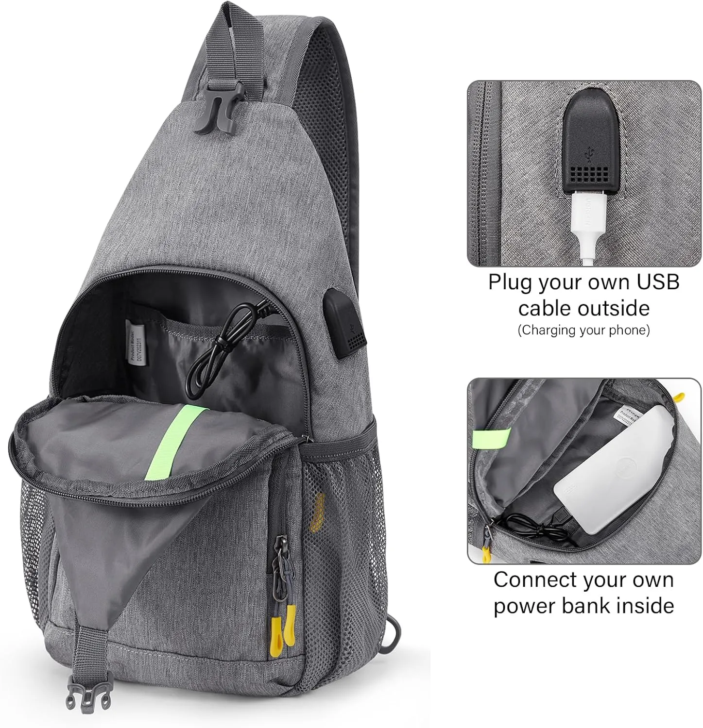 Prospo Sling Bag for Women Men Crossbody backpack with USB Charging Port, Small Hiking Daypack Chest Bag for Travel Outdoor