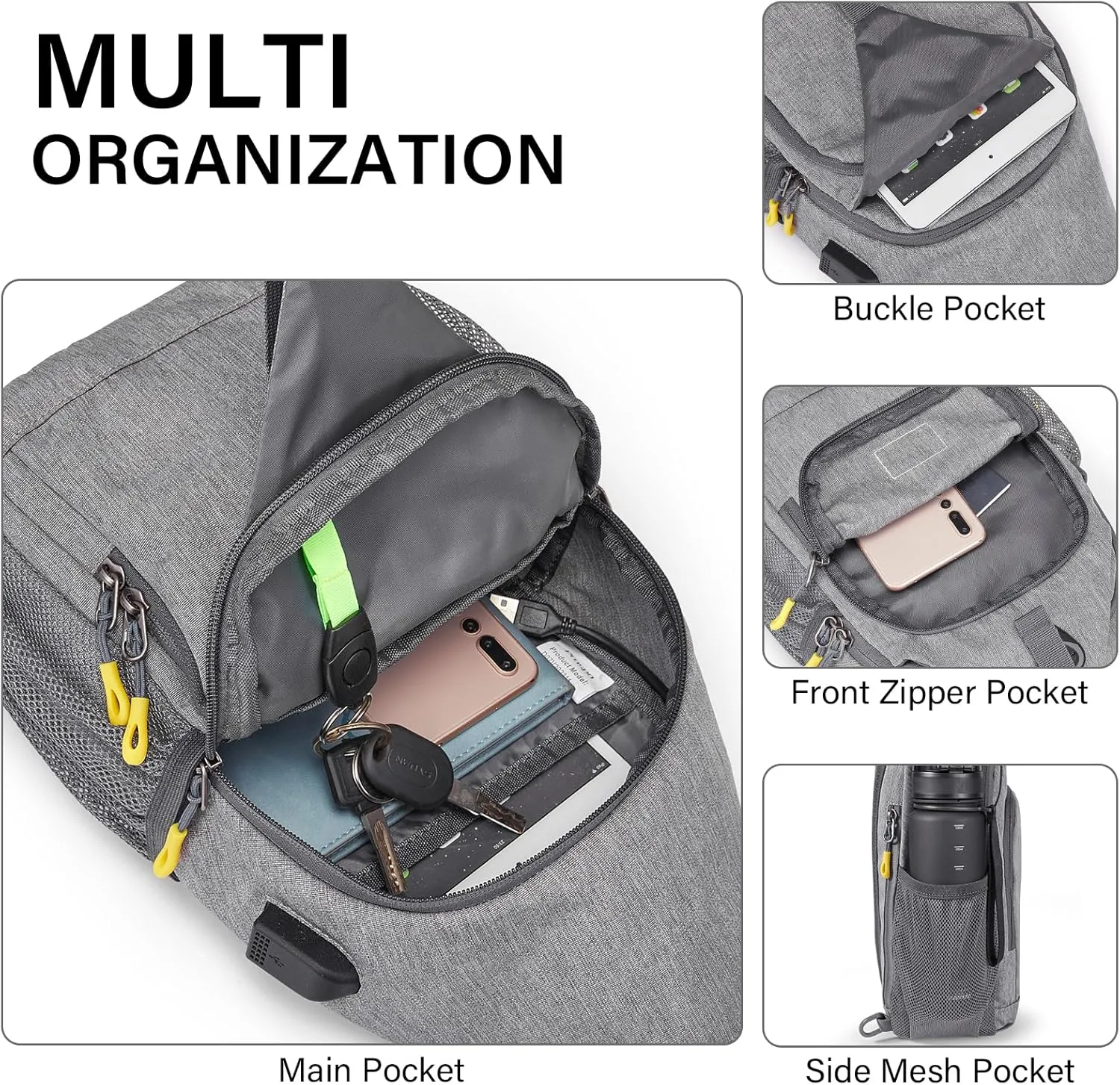 Prospo Sling Bag for Women Men Crossbody backpack with USB Charging Port, Small Hiking Daypack Chest Bag for Travel Outdoor
