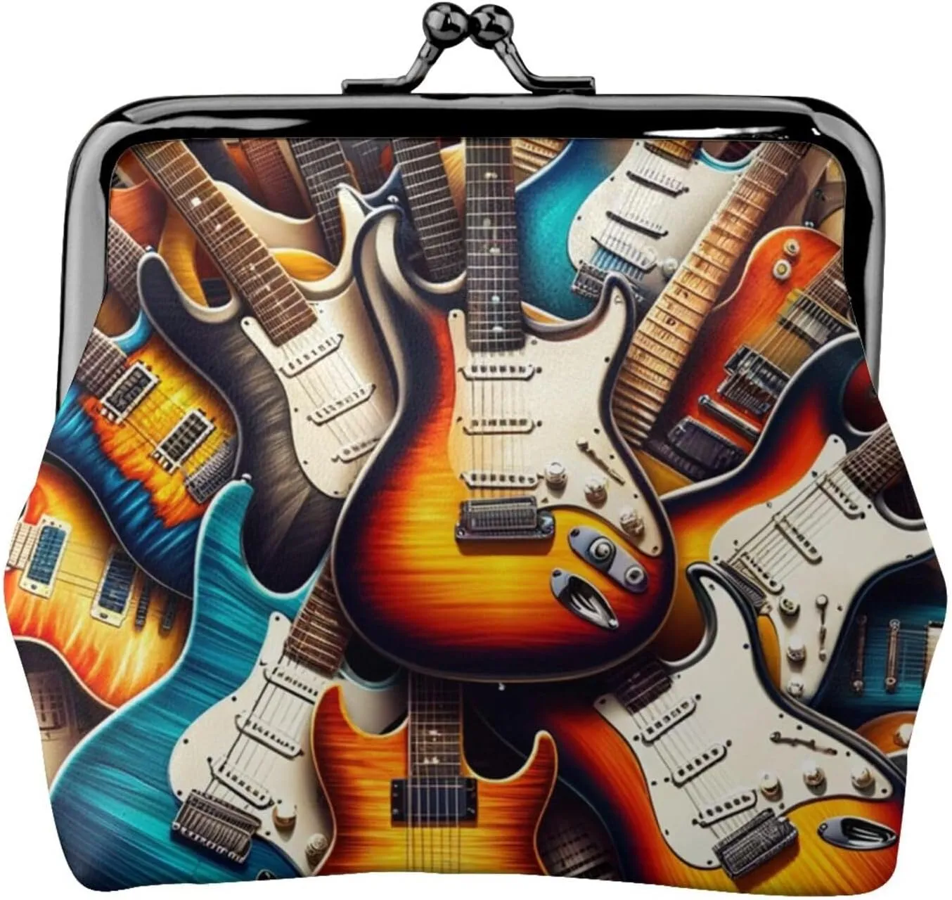 Pu Leather Buckle Coin Purse Electric-Guitar Girls Kiss-Lock Change Purse Wallets