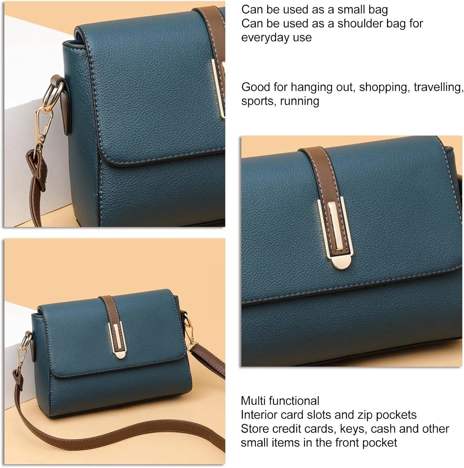 PU Leather Shoulder Bag Soft Multi Functional Large Capacity Women Purse Shoulder Bag for Wandering Shopping