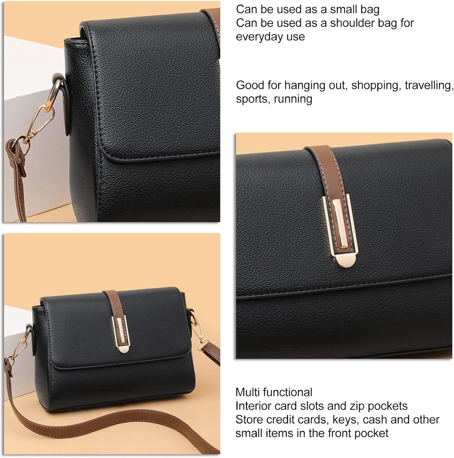 PU Leather Shoulder Bag Soft Multi Functional Large Capacity Women Purse Shoulder Bag for Wandering Shopping