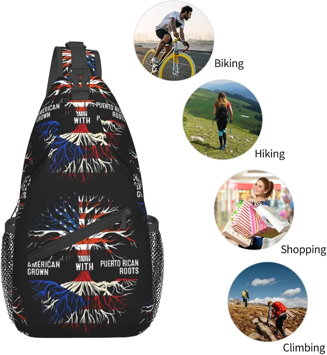 Puerto Rico Flag American Puerto Rican Roots Tree Chest Sling Bag Crossbody Shoulder Backpack Bag Gym Cycling Travel Hiking Daypack Cross Bag
