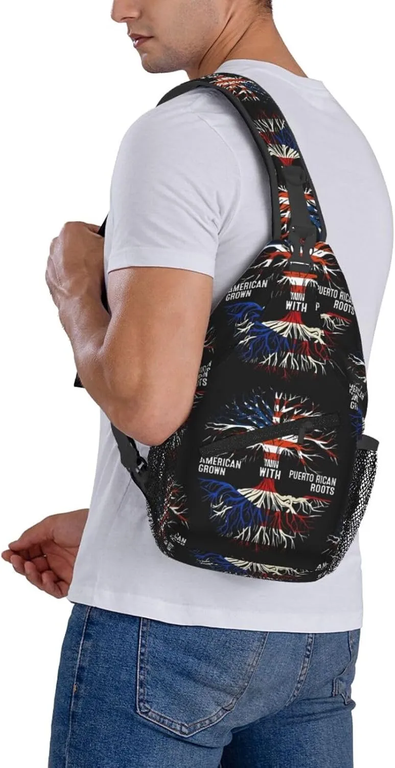 Puerto Rico Flag American Puerto Rican Roots Tree Chest Sling Bag Crossbody Shoulder Backpack Bag Gym Cycling Travel Hiking Daypack Cross Bag