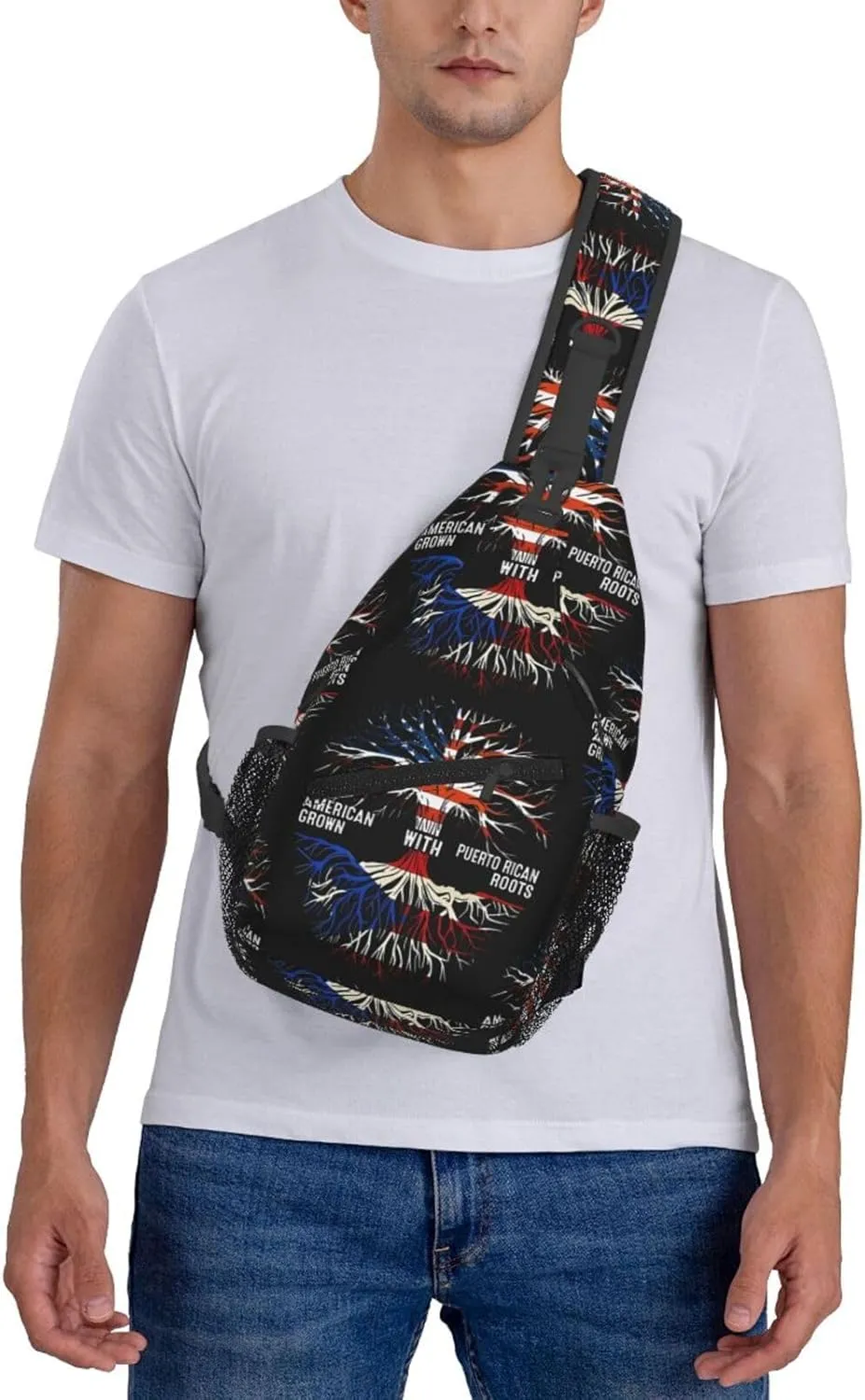 Puerto Rico Flag American Puerto Rican Roots Tree Chest Sling Bag Crossbody Shoulder Backpack Bag Gym Cycling Travel Hiking Daypack Cross Bag