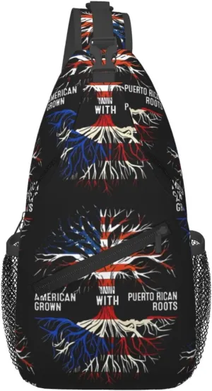 Puerto Rico Flag American Puerto Rican Roots Tree Chest Sling Bag Crossbody Shoulder Backpack Bag Gym Cycling Travel Hiking Daypack Cross Bag