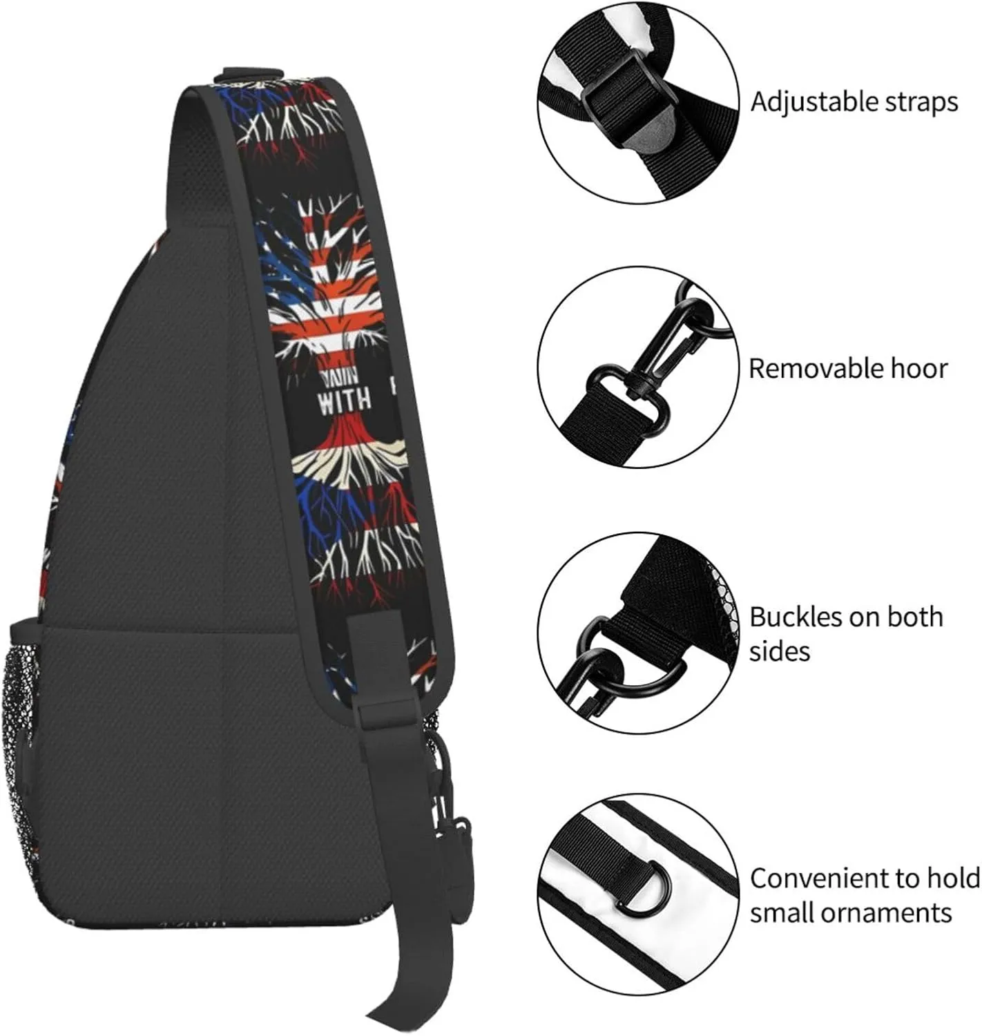 Puerto Rico Flag American Puerto Rican Roots Tree Chest Sling Bag Crossbody Shoulder Backpack Bag Gym Cycling Travel Hiking Daypack Cross Bag