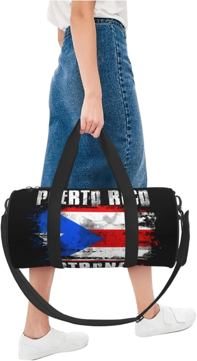 Puerto Rico Strong Graffiti Flag Round Travel Duffel Bag Large Capacity Gym Sports Bags for Hiking Vacation Trips