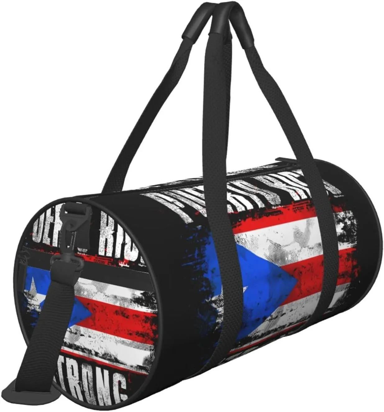 Puerto Rico Strong Graffiti Flag Round Travel Duffel Bag Large Capacity Gym Sports Bags for Hiking Vacation Trips