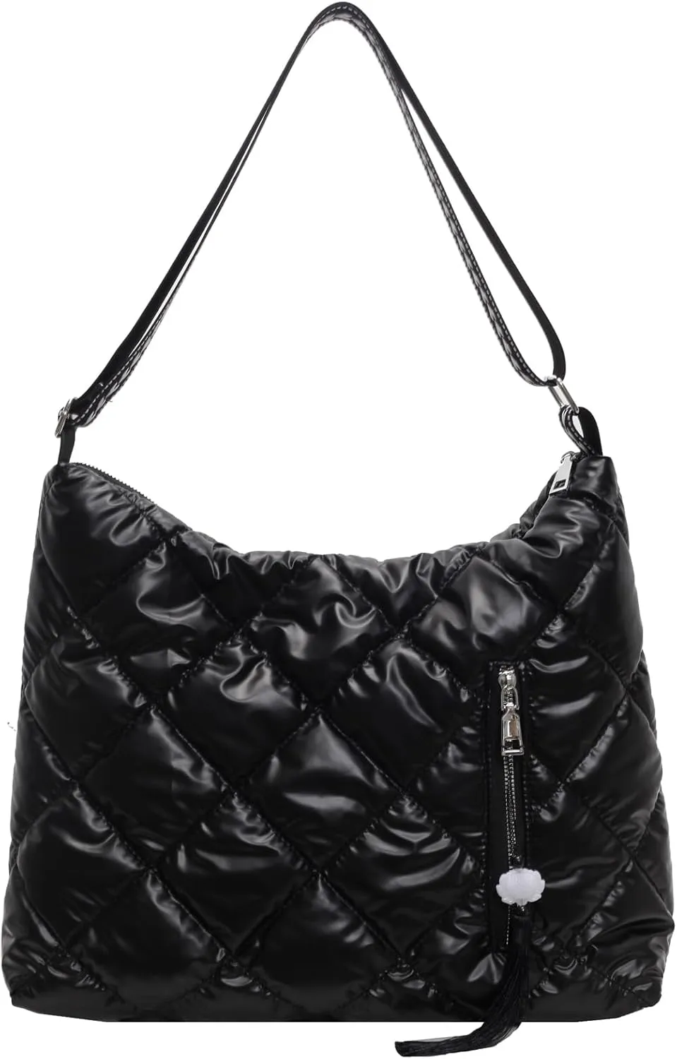 Puffer Crossbody Purse for Women - Quilted Down Cotton Padded Shoulder Bag Large Puffy Tote Bag with Adjustable Strap