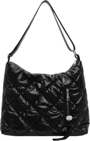Puffer Crossbody Purse for Women - Quilted Down Cotton Padded Shoulder Bag Large Puffy Tote Bag with Adjustable Strap
