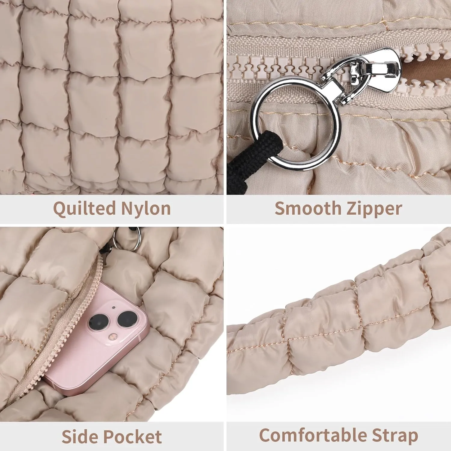 Puffer Tote Bag for Women - Large Quilted Crossbody Handbag - Lightweight Shoulder Hobo Bag - Soft Puffy Carryall