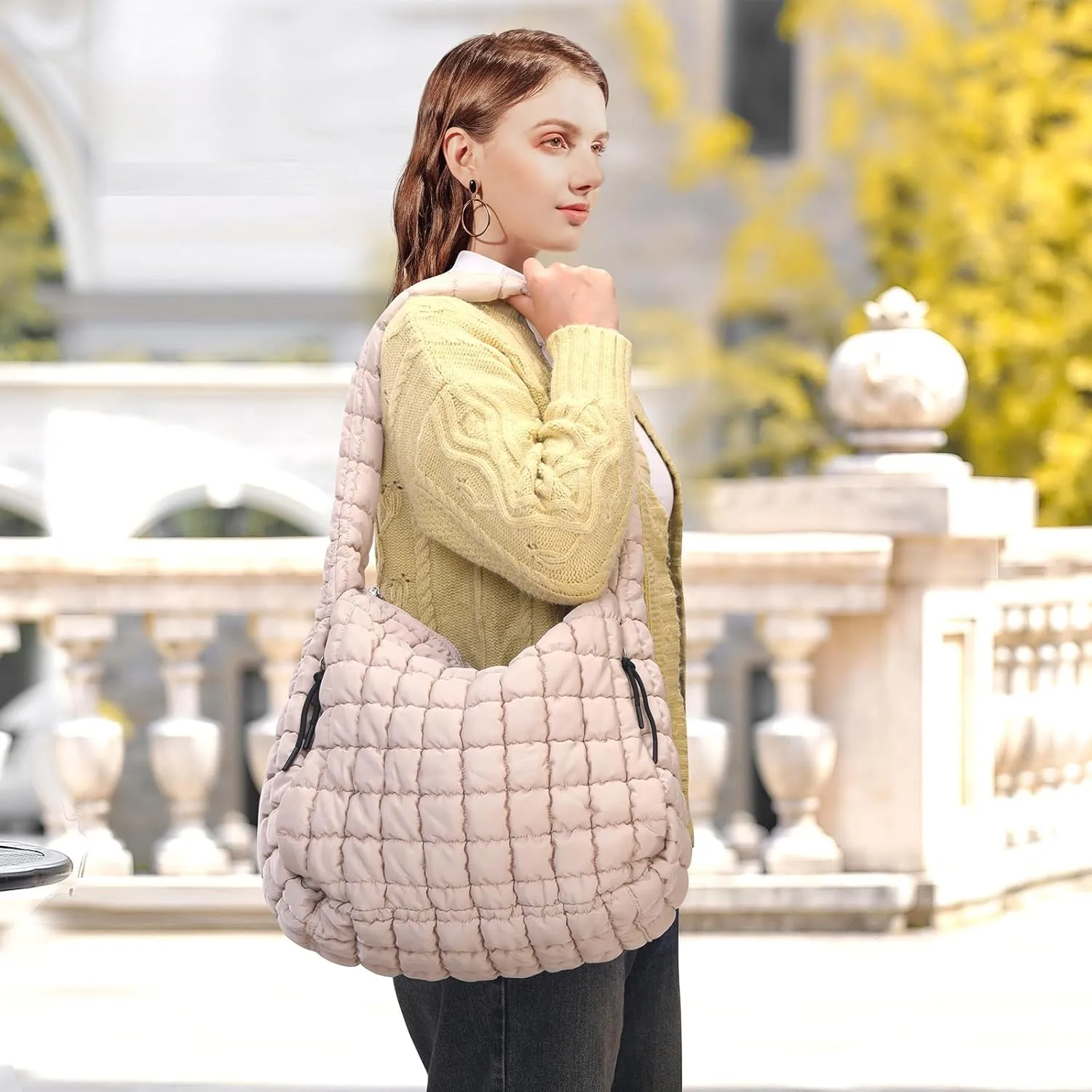 Puffer Tote Bag for Women - Large Quilted Crossbody Handbag - Lightweight Shoulder Hobo Bag - Soft Puffy Carryall