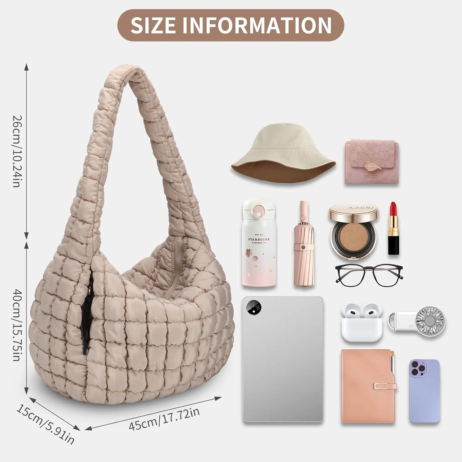 Puffer Tote Bag for Women - Large Quilted Crossbody Handbag - Lightweight Shoulder Hobo Bag - Soft Puffy Carryall