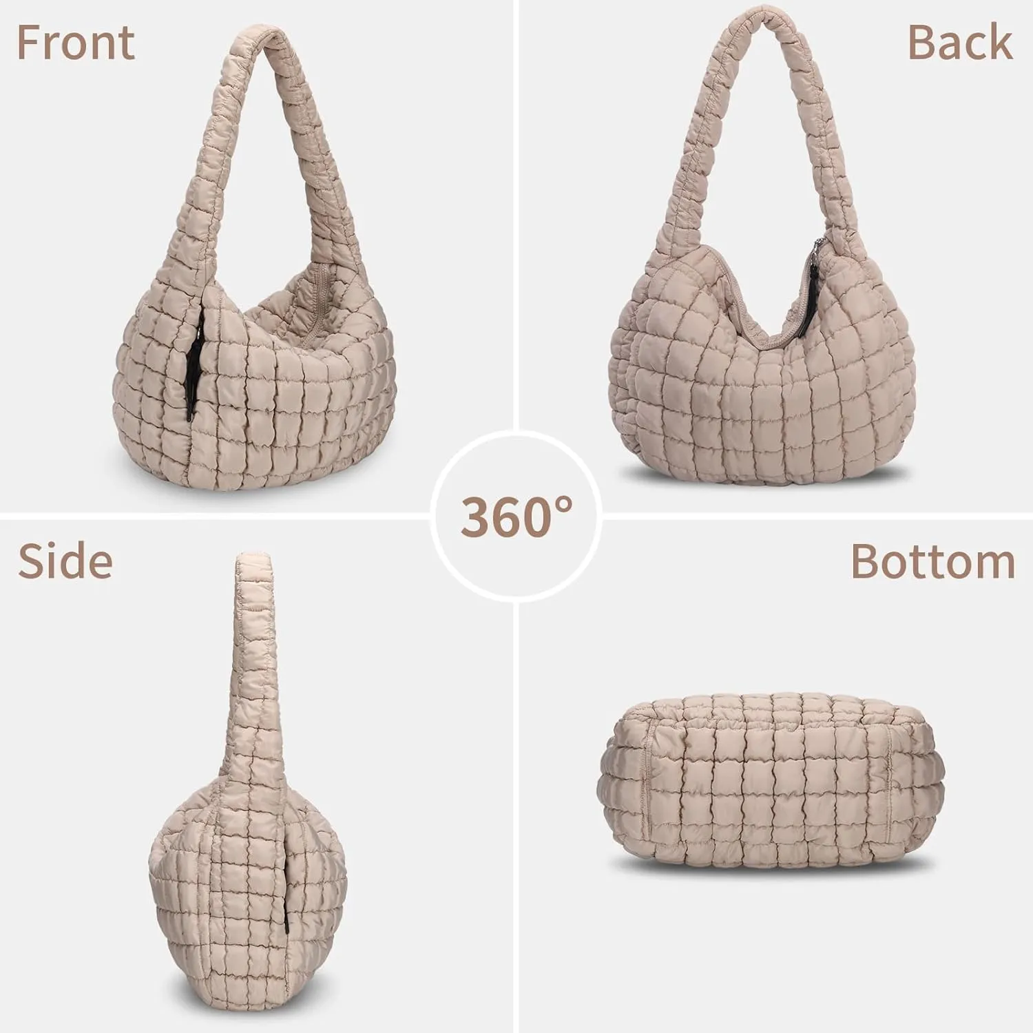 Puffer Tote Bag for Women - Large Quilted Crossbody Handbag - Lightweight Shoulder Hobo Bag - Soft Puffy Carryall