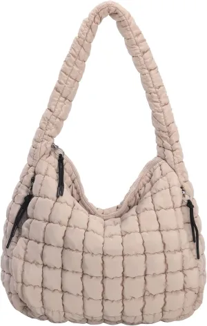 Puffer Tote Bag for Women - Large Quilted Crossbody Handbag - Lightweight Shoulder Hobo Bag - Soft Puffy Carryall