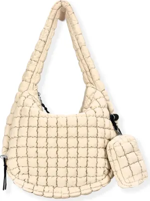 Puffer Tote Bag for Women Large Quilted Puffy Lightweight Carryall Crossbody Tote Bag for Women