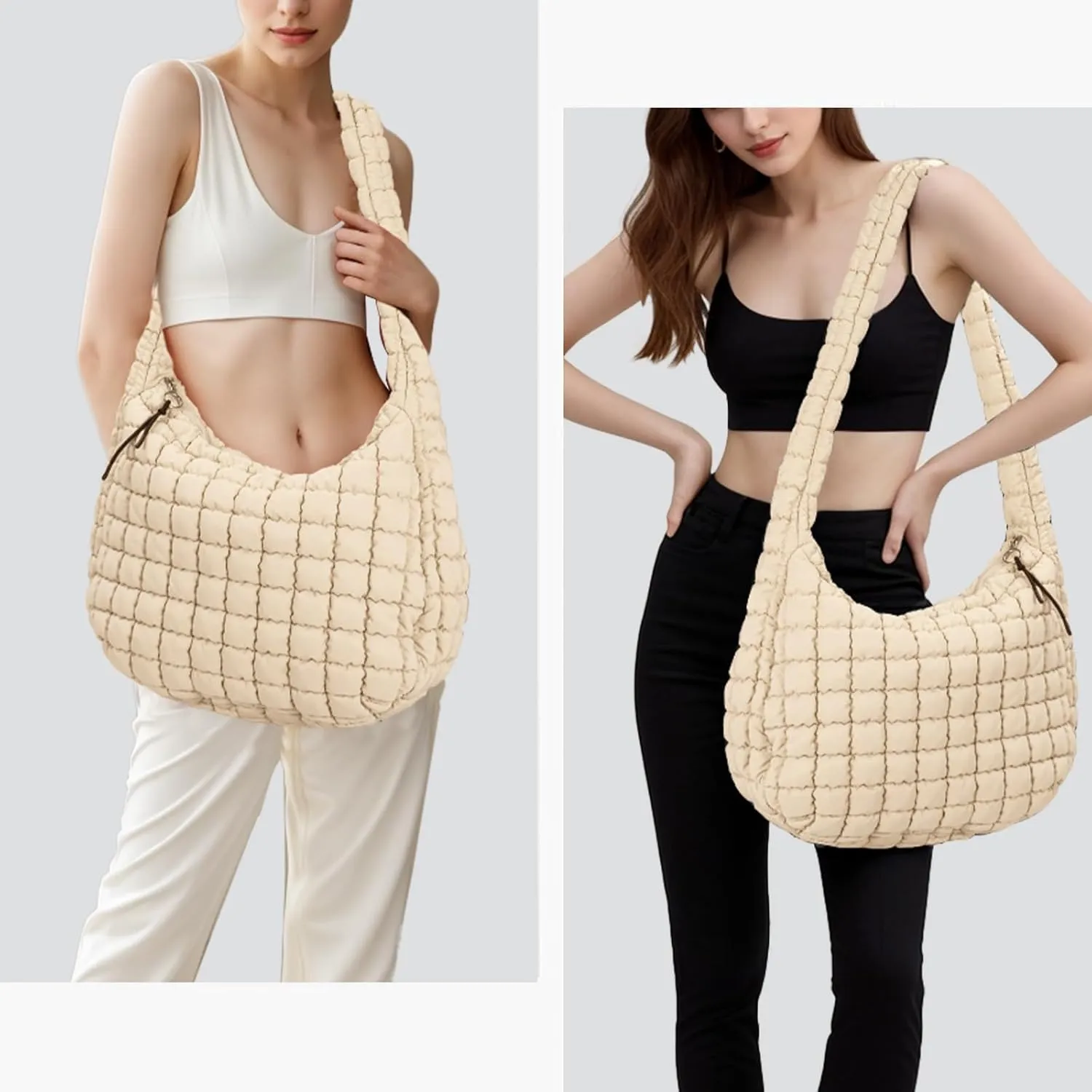 Puffer Tote Bag for Women Large Quilted Puffy Lightweight Carryall Crossbody Tote Bag for Women