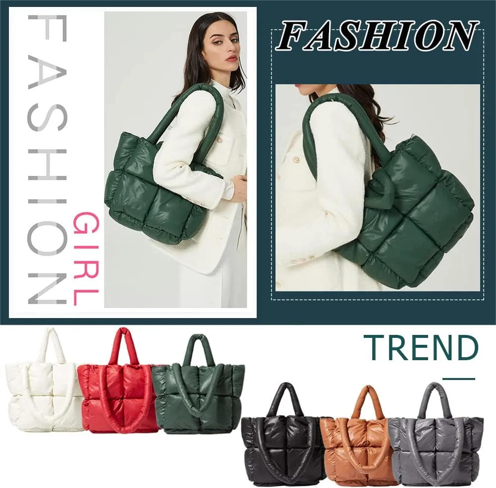 Puffer Tote Bag for Women Quilted Puffy Handbag Light Winter Down Cotton Padded Shoulder Bag Down Padding Tote Bag