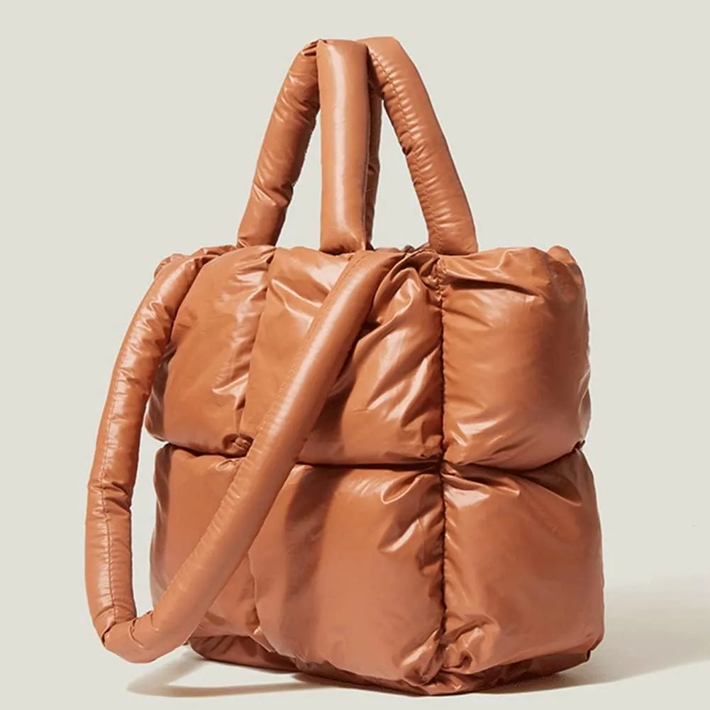 Puffer Tote Bag for Women Quilted Puffy Handbag Light Winter Down Cotton Padded Shoulder Bag Down Padding Tote Bag