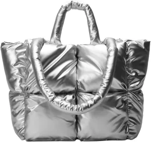 Puffer Tote Bag for Women Quilted Puffy Handbag Light Winter Down Cotton Padded Shoulder Bag Down Padding Tote Bag