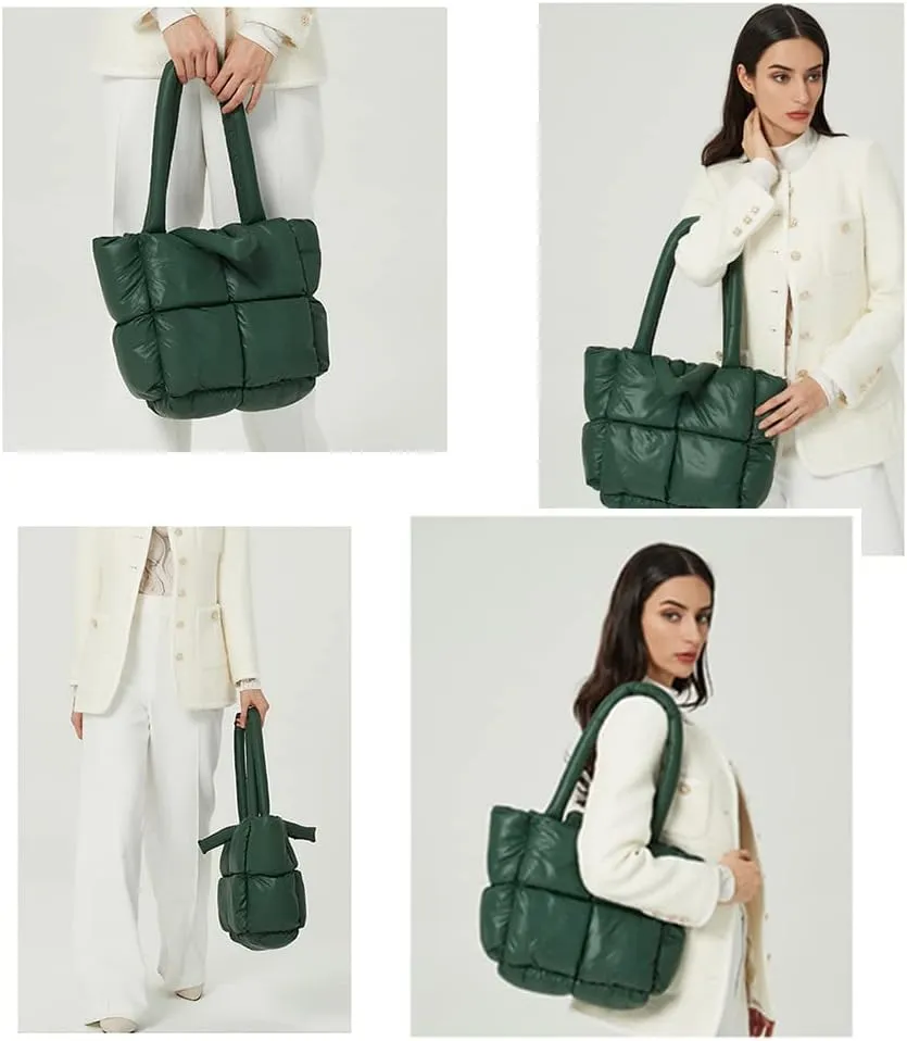 Puffer Tote Bag for Women Quilted Puffy Handbag Light Winter Down Cotton Padded Shoulder Bag Down Padding Tote Bag