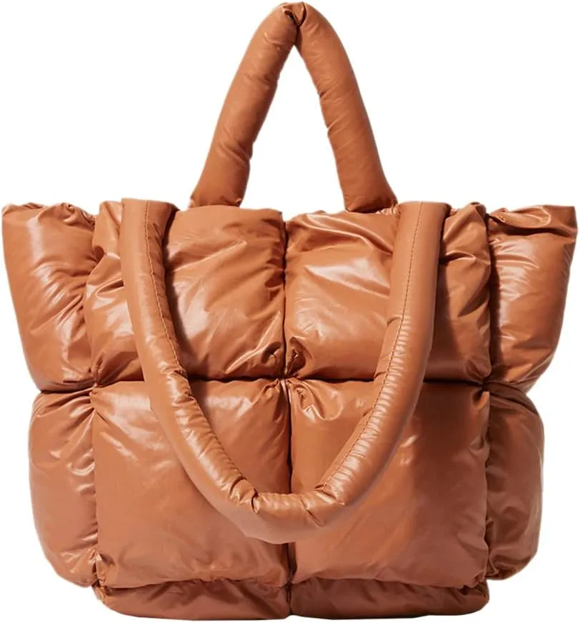 Puffer Tote Bag for Women Quilted Puffy Handbag Light Winter Down Cotton Padded Shoulder Bag Down Padding Tote Bag