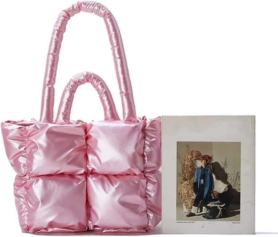 Puffer Tote Bag for Women Quilted Puffy Handbag Light Winter Down Cotton Padded Shoulder Bag Down Padding Tote Bag