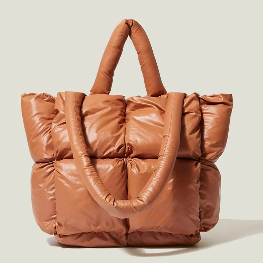 Puffer Tote Bag for Women Quilted Puffy Handbag Light Winter Down Cotton Padded Shoulder Bag Down Padding Tote Bag