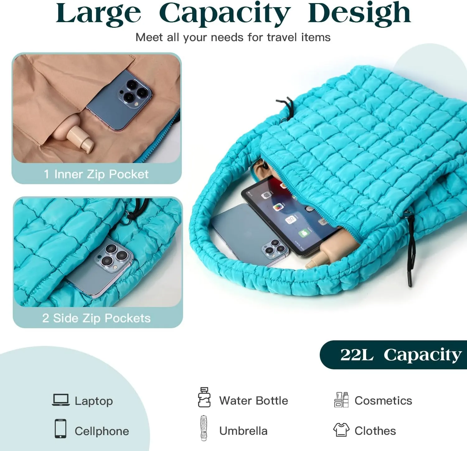 Puffer Tote Bag Large Puffy Tote Bag Quilted Tote Bag Soft Quilted Crossbody Bag Carryall Hobo Handbags for Women Girl
