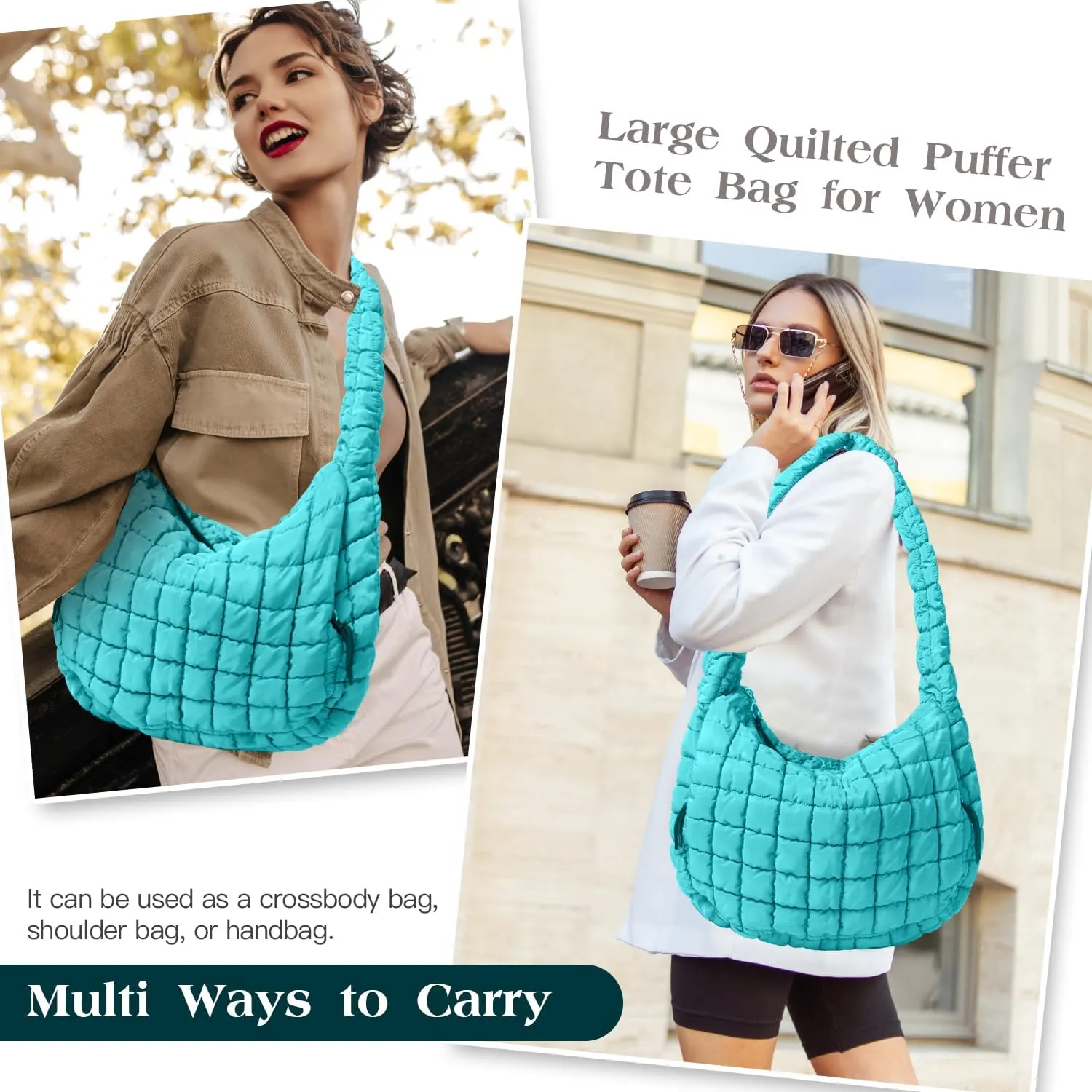 Puffer Tote Bag Large Puffy Tote Bag Quilted Tote Bag Soft Quilted Crossbody Bag Carryall Hobo Handbags for Women Girl