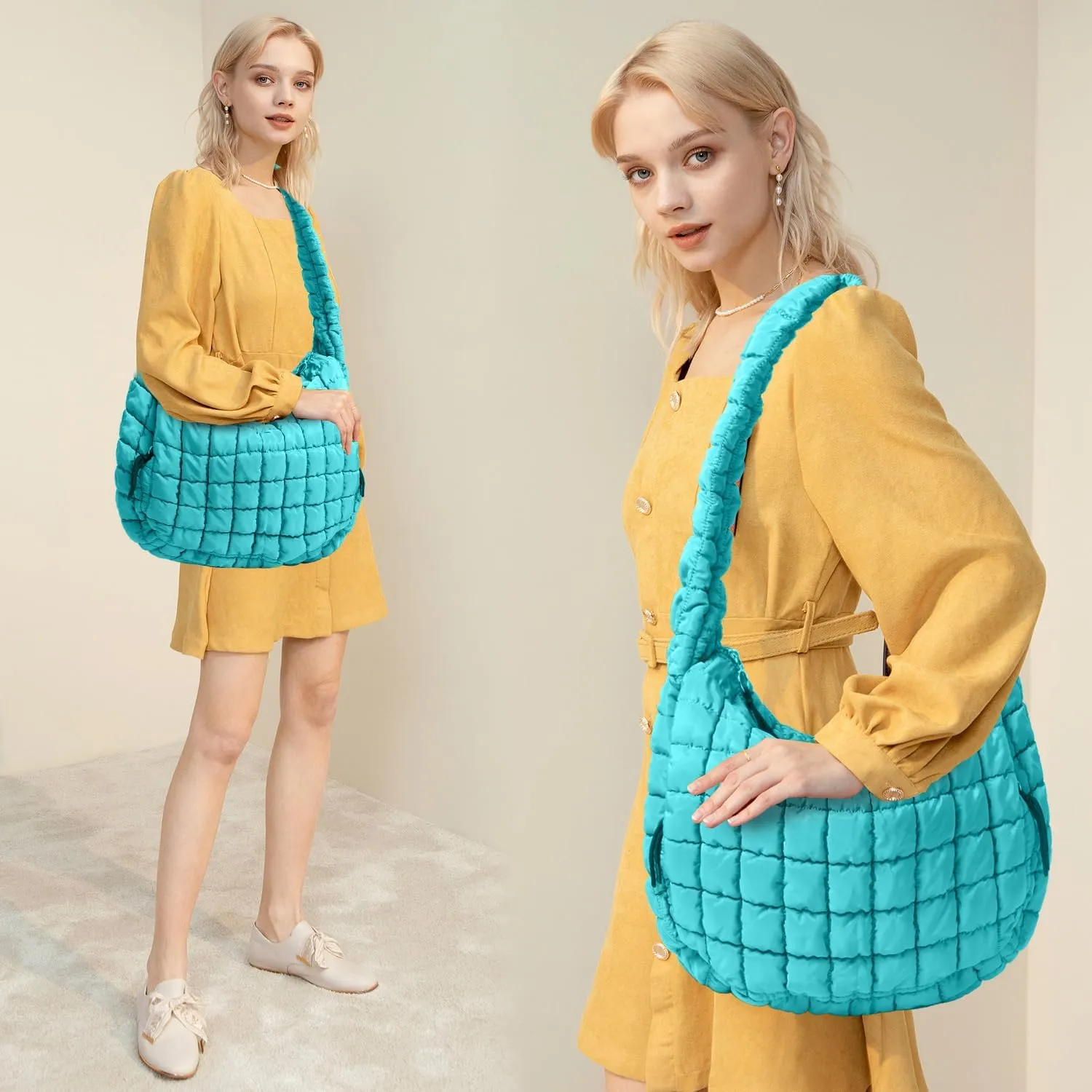 Puffer Tote Bag Large Puffy Tote Bag Quilted Tote Bag Soft Quilted Crossbody Bag Carryall Hobo Handbags for Women Girl