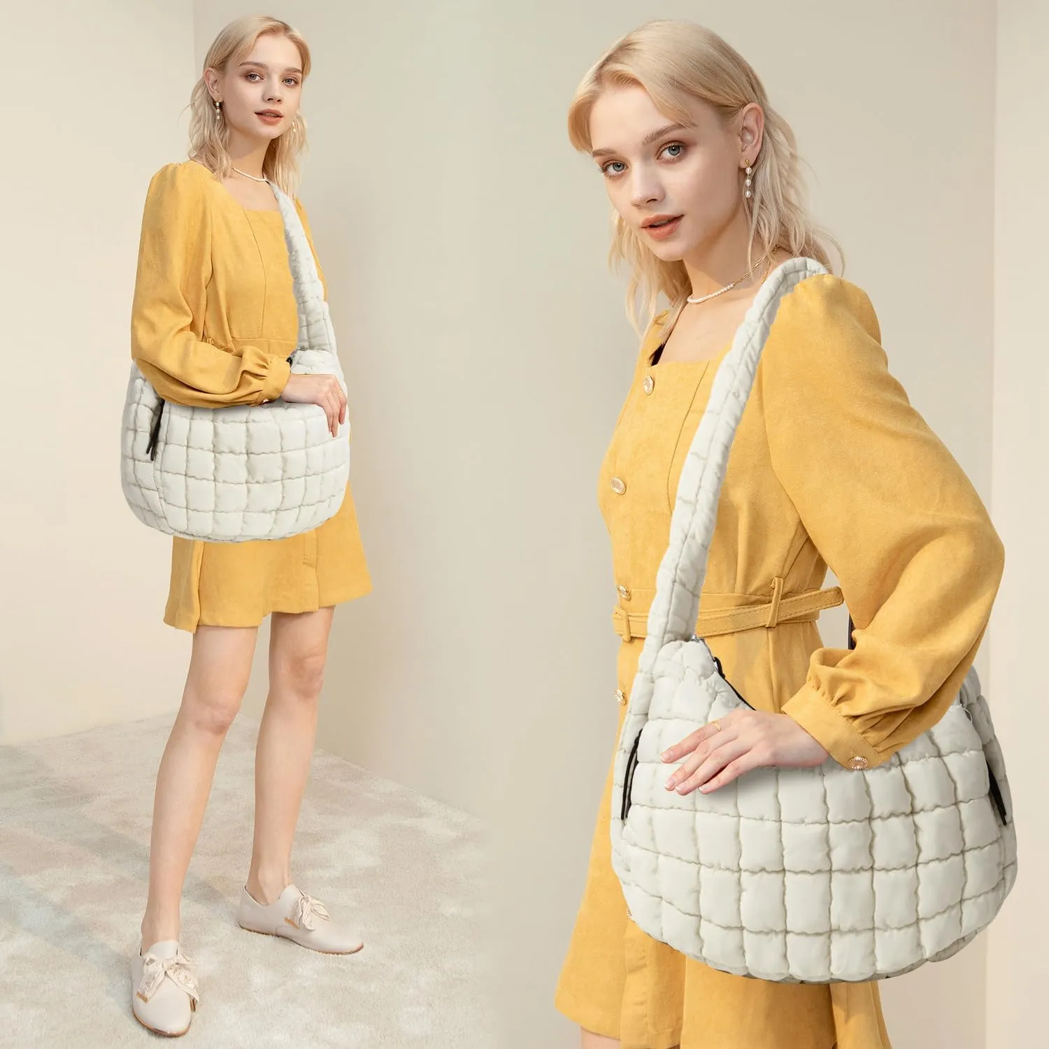 Puffer Tote Bag Large Puffy Tote Bag Quilted Tote Bag Soft Quilted Crossbody Bag Carryall Hobo Handbags for Women Girl