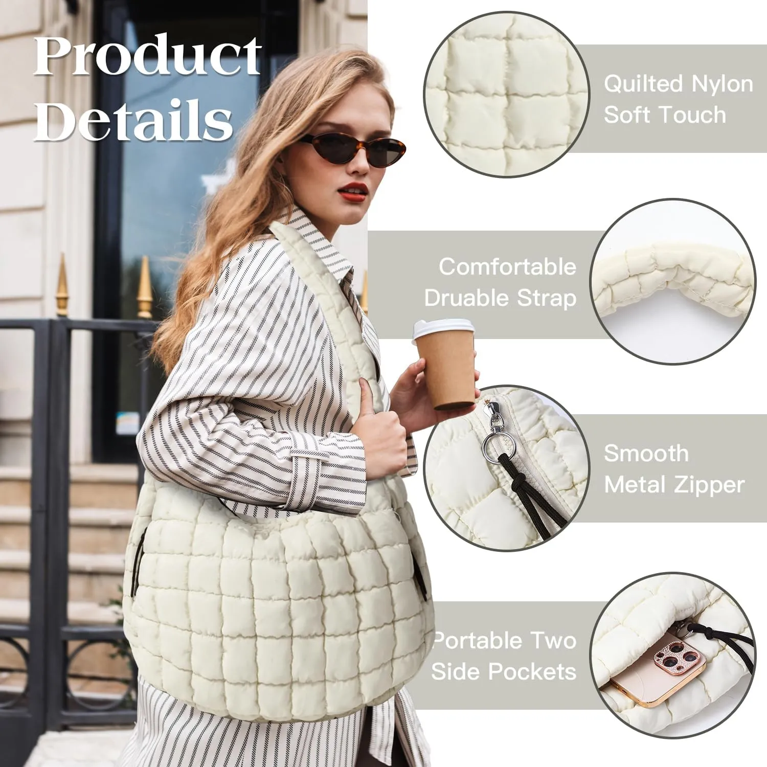 Puffer Tote Bag Large Puffy Tote Bag Quilted Tote Bag Soft Quilted Crossbody Bag Carryall Hobo Handbags for Women Girl