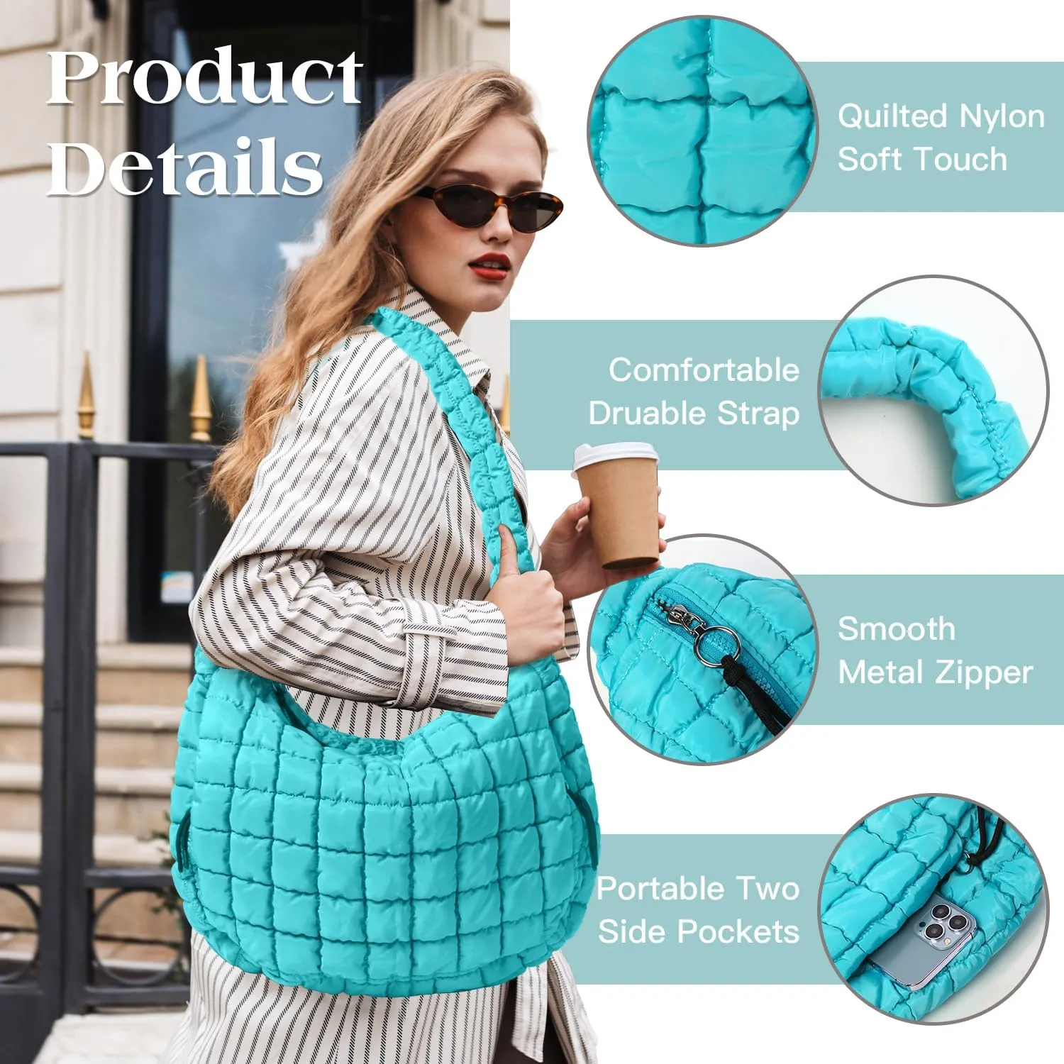 Puffer Tote Bag Large Puffy Tote Bag Quilted Tote Bag Soft Quilted Crossbody Bag Carryall Hobo Handbags for Women Girl