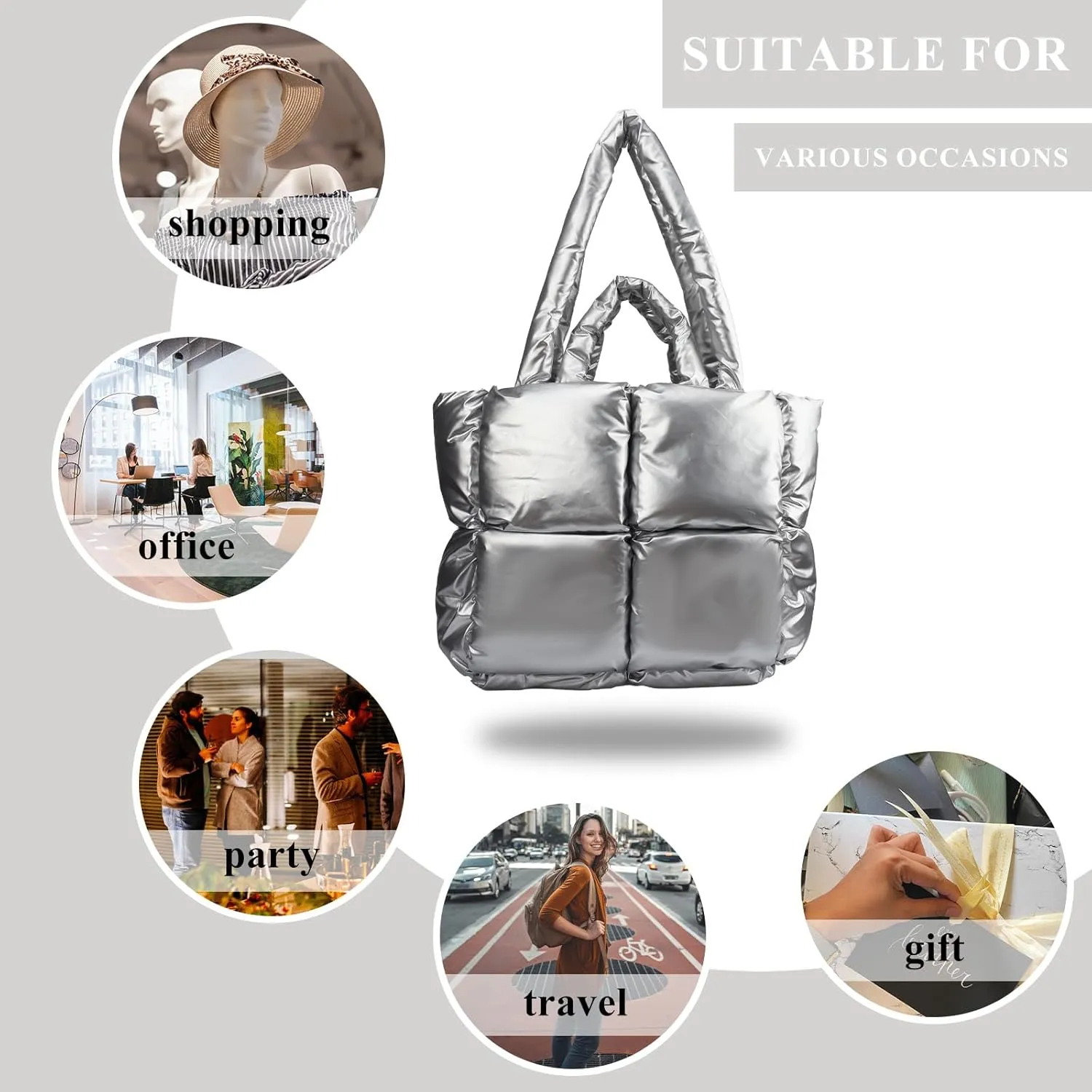 Puffer Tote Bag Soft Puffy Purses for Women Winter Light Down Cotton Padded Quilted Puff Shoulder Handbags