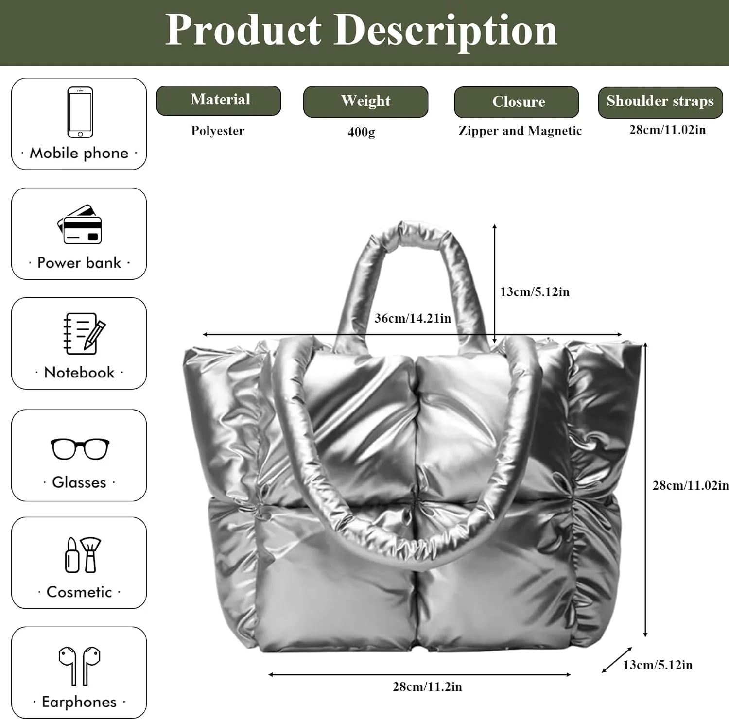 Puffer Tote Bag Soft Puffy Purses for Women Winter Light Down Cotton Padded Quilted Puff Shoulder Handbags