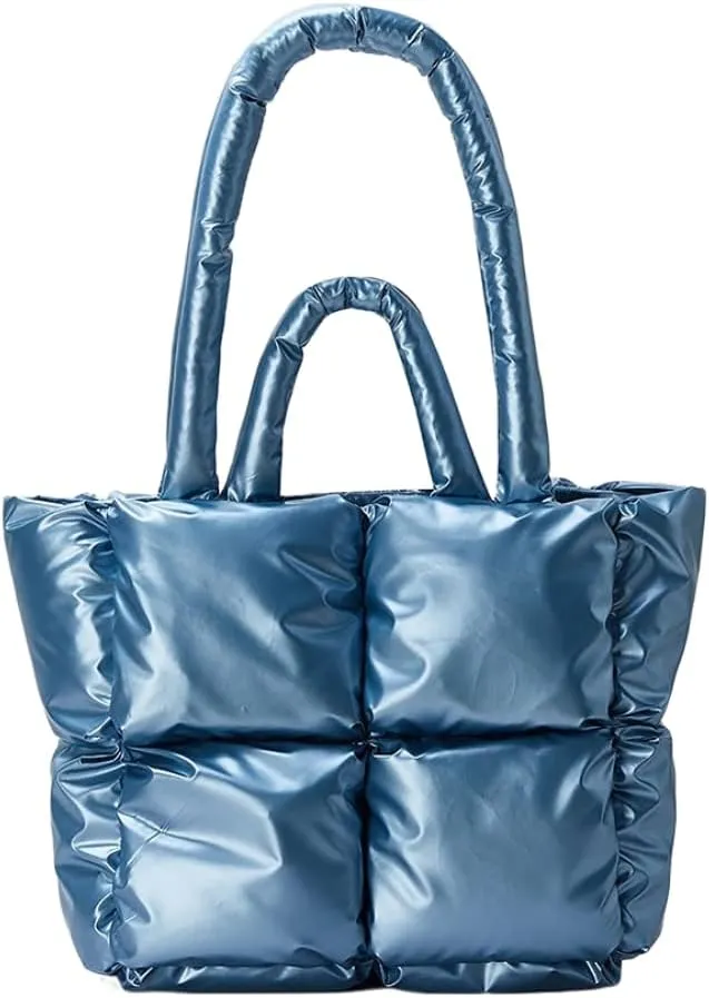 Puffer Tote Bag, Trendy Luxury Chic Quilted Large Padded Designer Handbags for Women Cotton Winter Soft Shoulder Bag