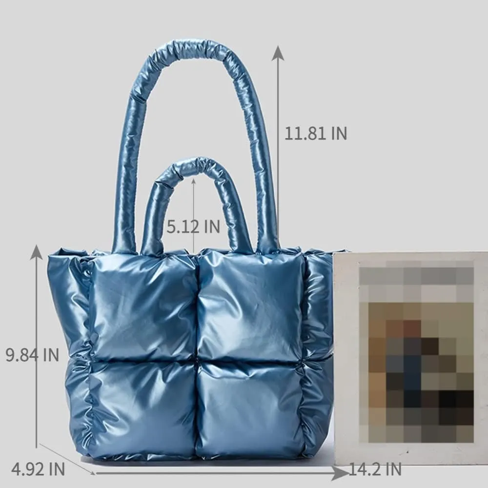 Puffer Tote Bag, Trendy Luxury Chic Quilted Large Padded Designer Handbags for Women Cotton Winter Soft Shoulder Bag