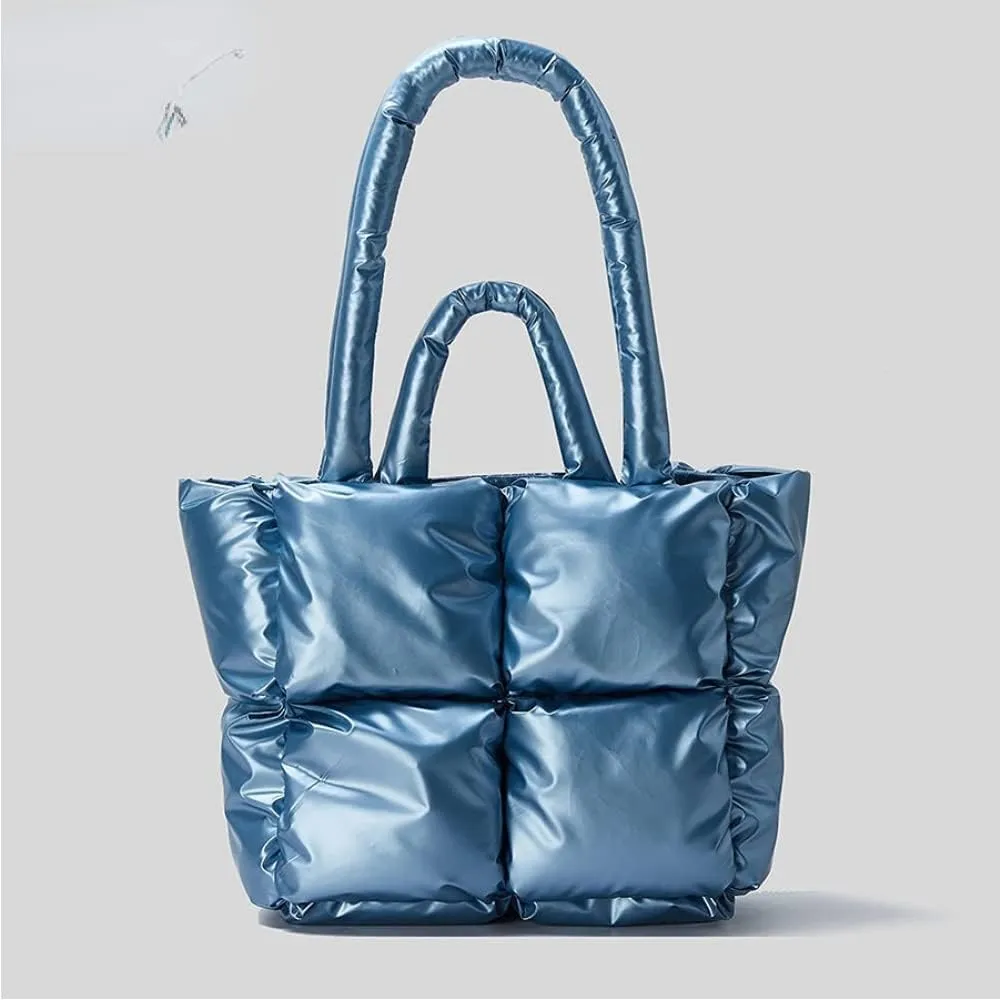 Puffer Tote Bag, Trendy Luxury Chic Quilted Large Padded Designer Handbags for Women Cotton Winter Soft Shoulder Bag