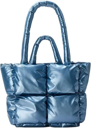 Puffer Tote Bag, Trendy Luxury Chic Quilted Large Padded Designer Handbags for Women Cotton Winter Soft Shoulder Bag