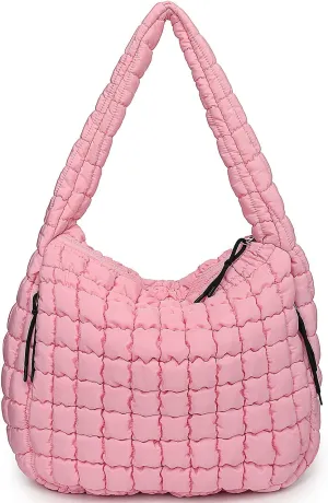 Puffer Tote, Quilted Puffer Hobo Bag, Lightweight Puffy Quilted Shoulder Bag for Work, Gym, Travel
