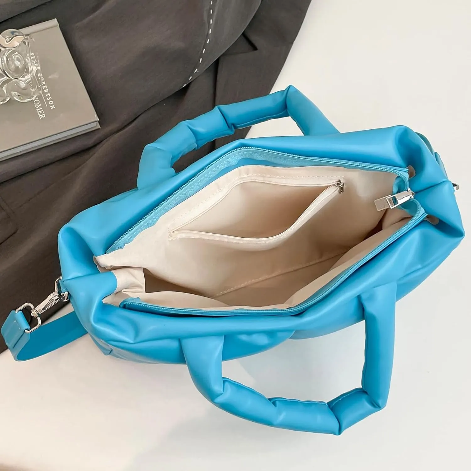 Puffy Handbags Tote Quilted Shoulder Crossbody Bag for Women Soft Vegan Leather Padded Purse