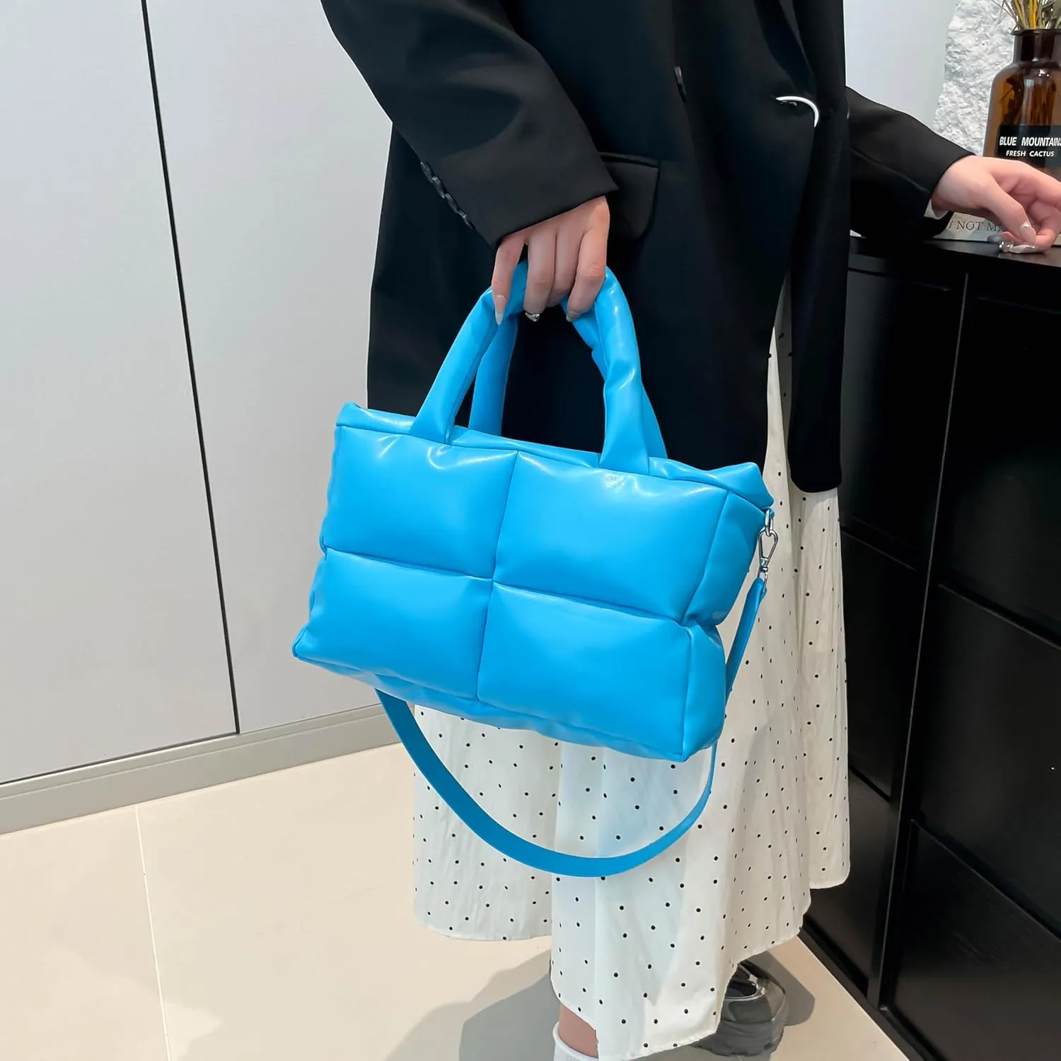 Puffy Handbags Tote Quilted Shoulder Crossbody Bag for Women Soft Vegan Leather Padded Purse